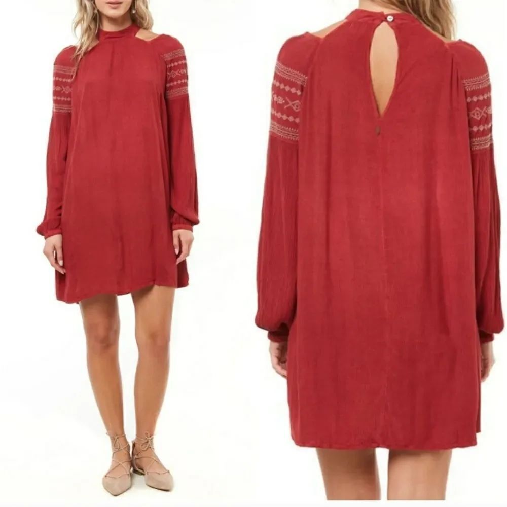 O'Neill | 'Mirage' Long Sleeve Relaxed Mini Dress - size Small in Red